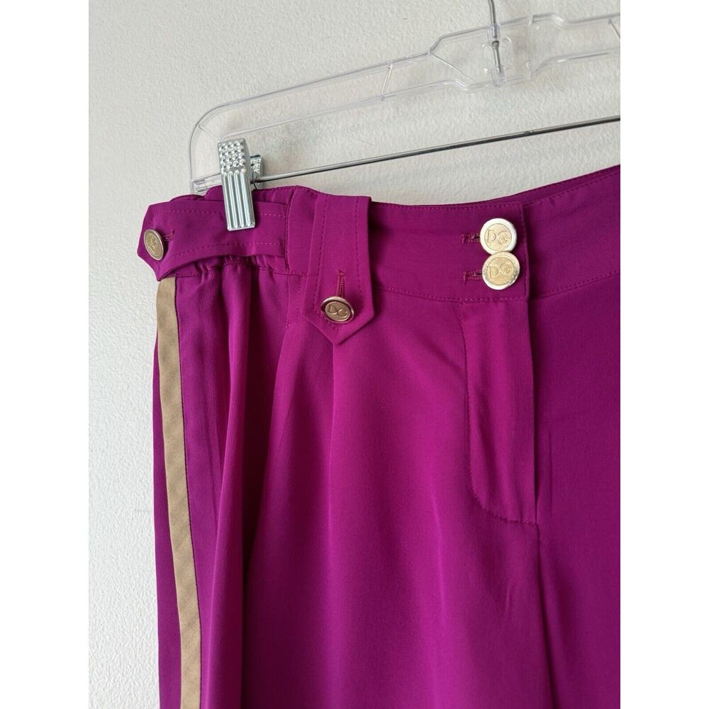 Dolce & Gabbana Purple Silk Beige Trim Logo Button Mid Rise Shorts Sz 42 / 6 - Picture 6 of 12